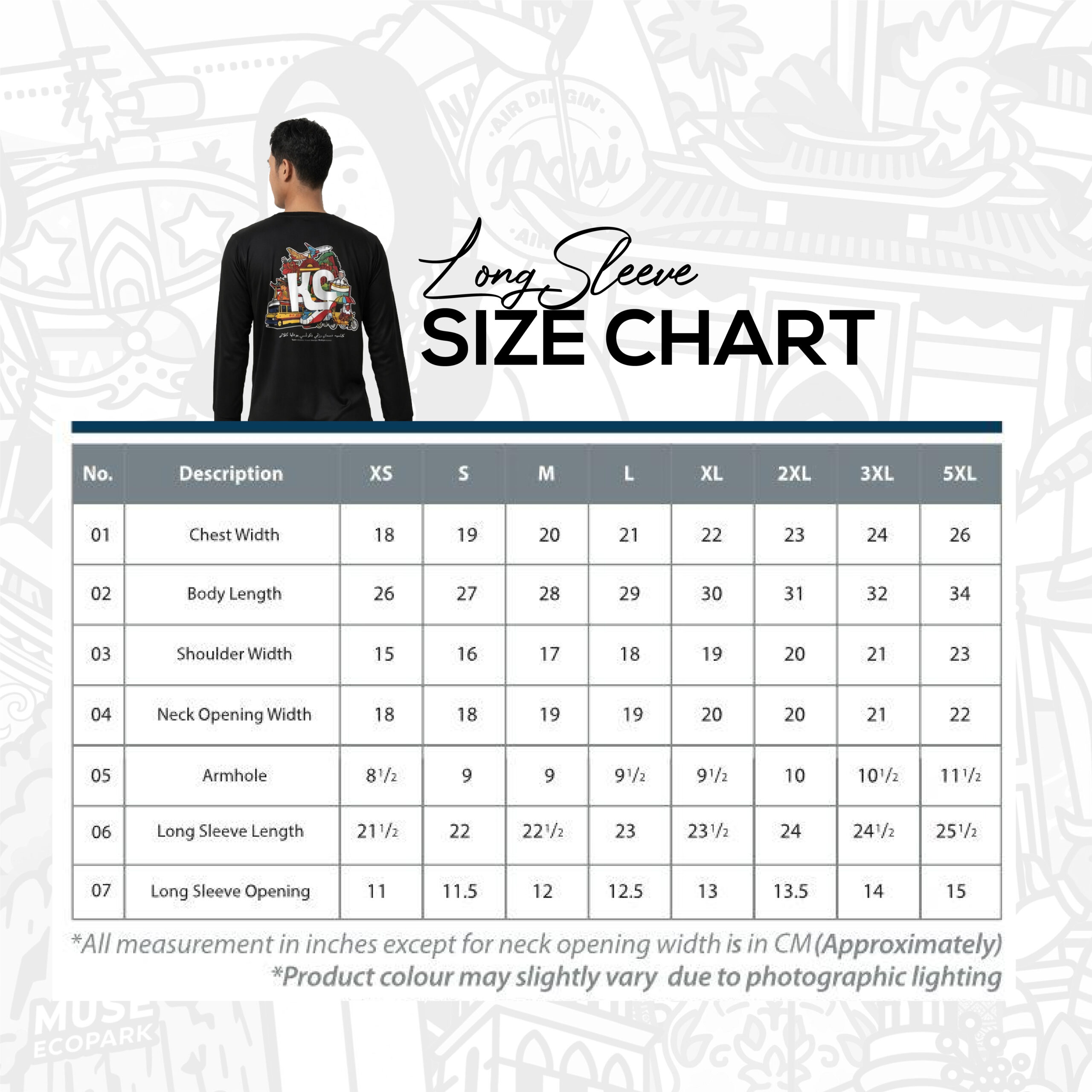 KC Ride T-Shirt Long Size Chart